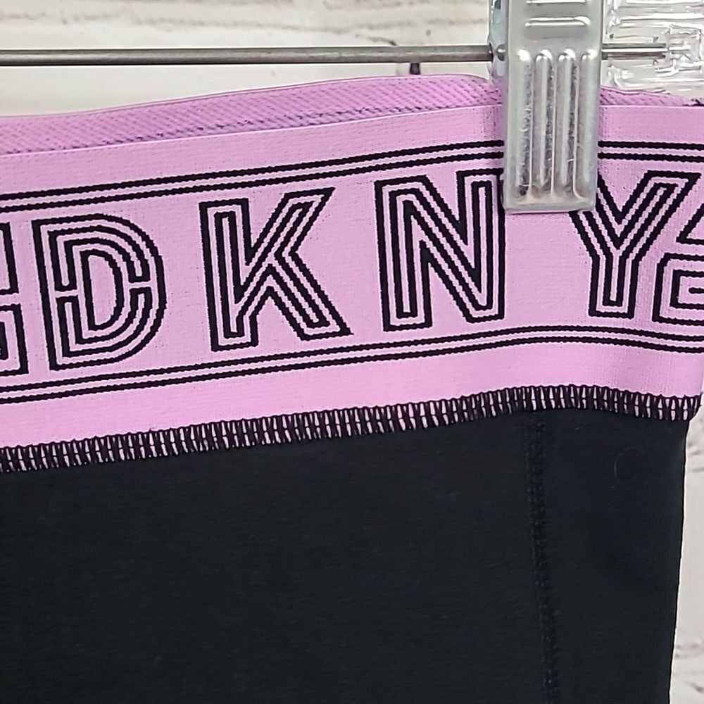 DKNY Sport High Waist Compression Leggings Side Pockets Track Logo Black/Pink L - Picture 9 of 12